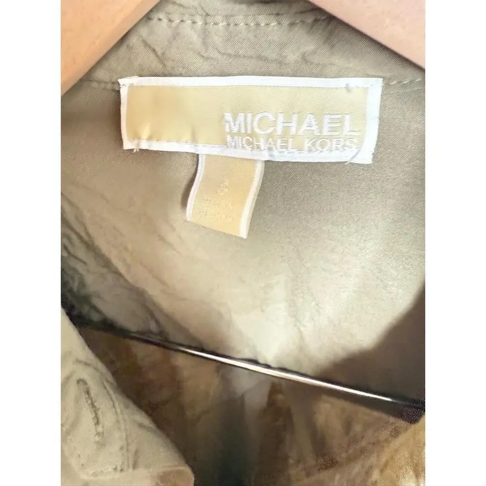 Michael By Michael Kors Shirt Womens Sz S Olive Green Buttoned Tie Front Utility